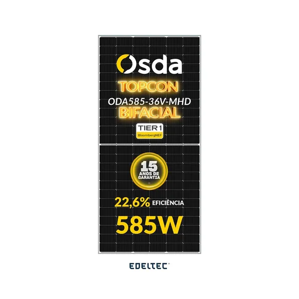 Modulo solar osda 585w oda585-36v-mhd 144 cells mono n-type topcon bifacial - 740 un/cntr