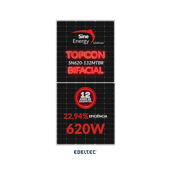Modulo solar sine energy 620w sn-620-132mtbr 132 cells topcon bifacial - 740 un/cntr
